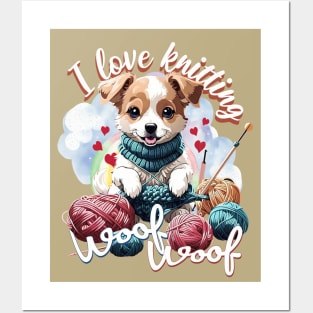 Cute Dog Knitting a Yarn Funny Knitter Crochet Lover Posters and Art
